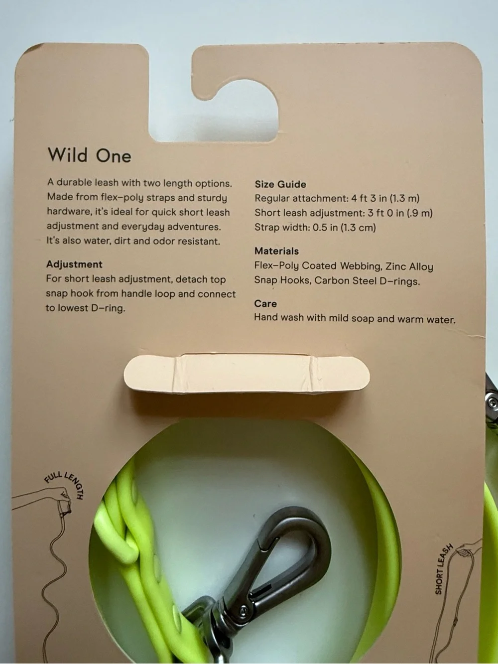 Wild One Adjustable Waterproof FlexPoly Coated Nylon Dog Leash - Small - Limeade